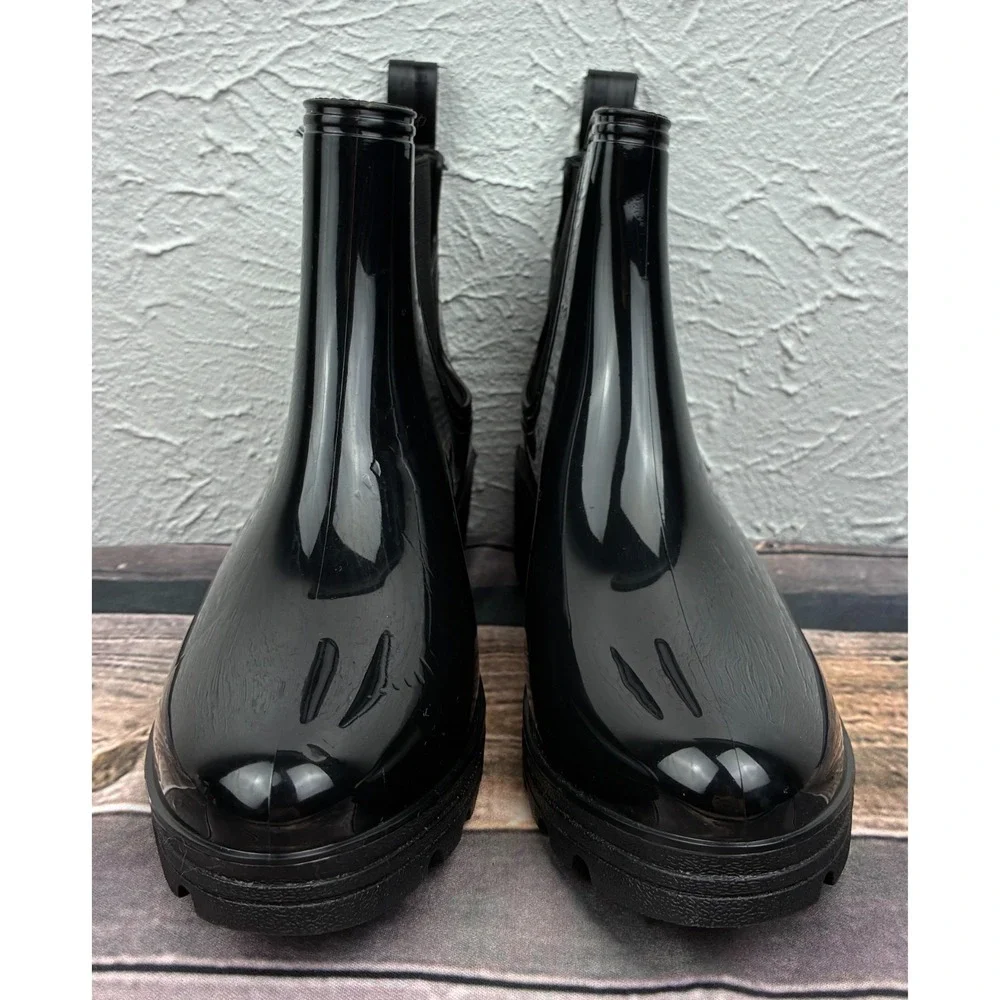 Capelli New York Womens Rain Boots Size 6 Black Patent Chelsea Ankle Boots